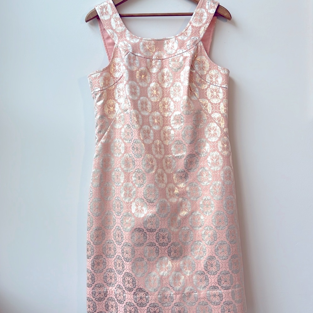 Shoshanna Coral and Gold Brocade Sleeveless Sheath Dress Size 10